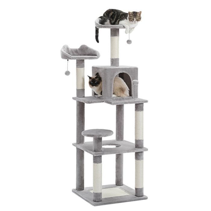 Comparer les prix de PAWZ Road Arbre à Chat Design Multi-étage,Poteau Griffoir Sisal, Condo Confortable 160cm Gris