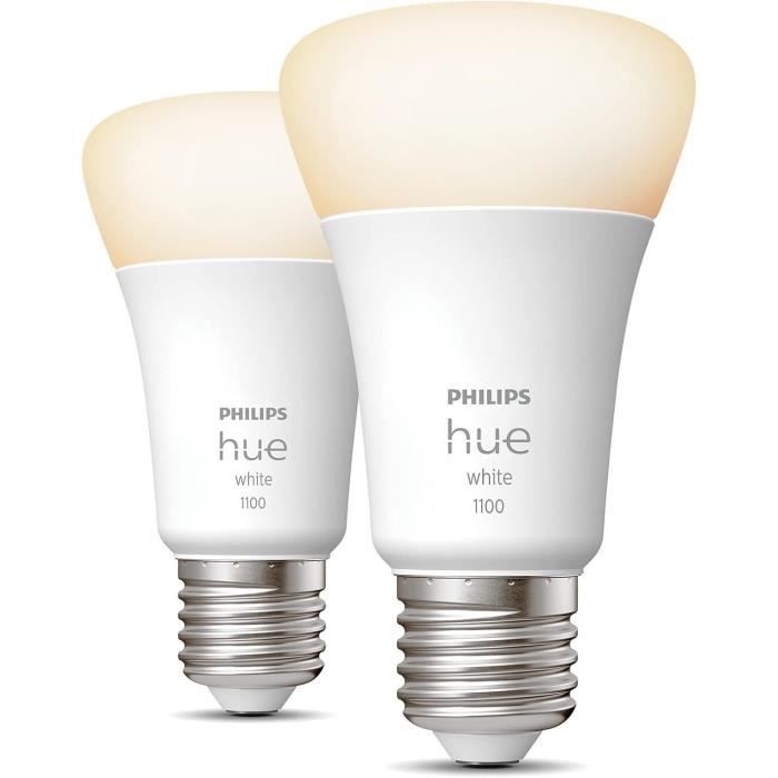 Philips Hue White, ampoule LED connectée E27, Equivalent 75W, 1100 lumen, Compatible Bluetooth, Pack de 2