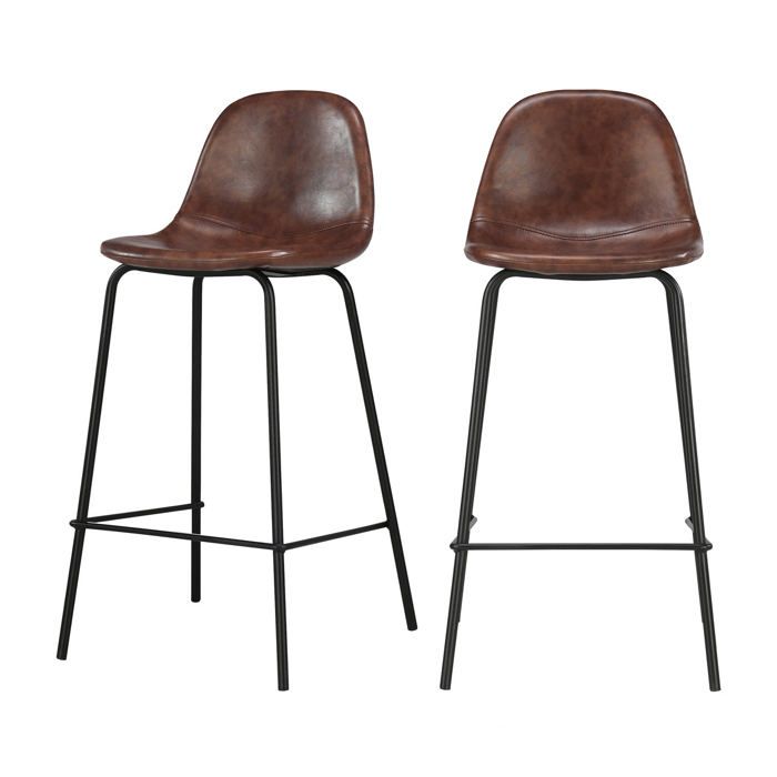 Lot de 2 chaises pour îlot central 65 cm en cuir synthétique marron - Henrik - Maison Pavane Lot de 2 chaises pour îlot central 65 cm en cuir synthétique marron - Henrik - Maison Pavane