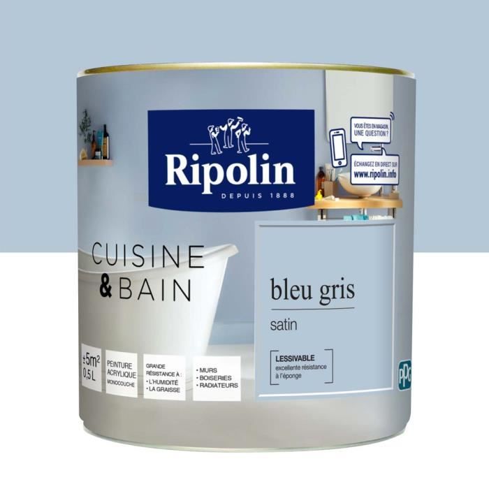 Ripolin Peinture Murale Speciale Cuisine Bain Bleu Gris Satin 0 5l Achat Vente Peinture Vernis Peinture Bleu Gris Satin 0 5 L Cdiscount