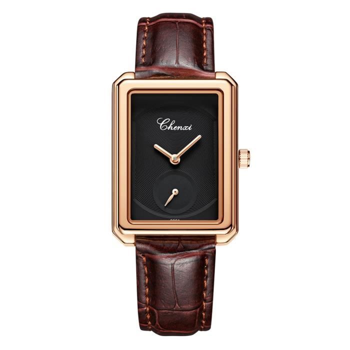 Montre cadran best sale noir bracelet marron