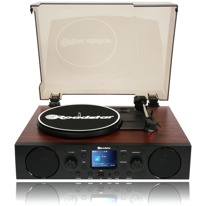 Platine Vinyle Roadstar HIF-1993 D+BT - Tout-en-un Rétro Avec CD, Cassette, Bluetooth, DAB+ Et Encodage USB - Design Bois, Son Puissant
