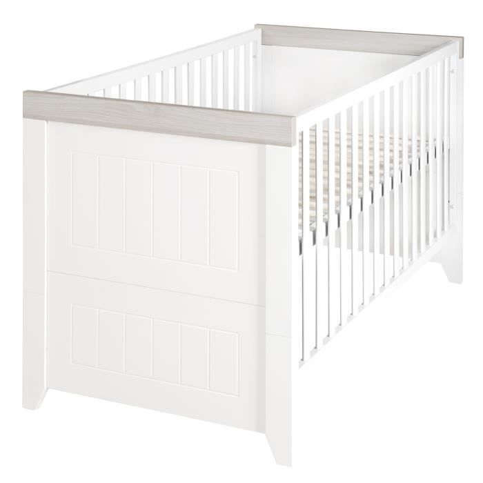 Lit Bébé évolutif Roba Gabriella 70x140cm - Bois Blanc, Hauteur Réglable 0-7 Ans