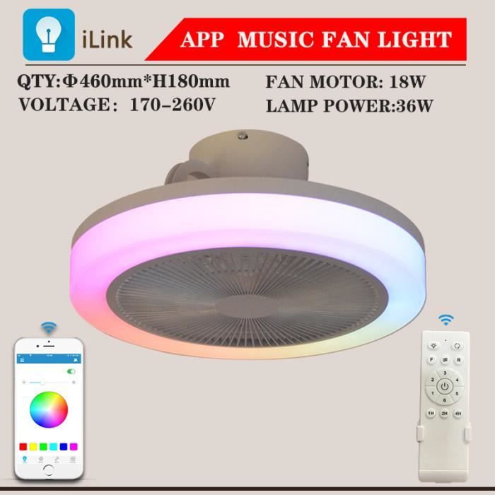 Ventilateur de Plafond - RUMOCOVO - Ceiling Fan - LED - Bluetooth - 6 Vitesses - 46CM - Rumocovo