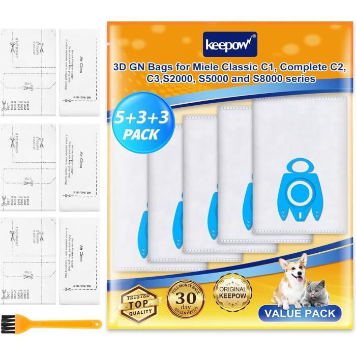 12 Bolsas Para Polvo, 4 Filtros De Protección Del Motor Y 4 Filtros De Escape Para Aspiradoras Miele Gn 3d Classic C1 Complete C2 C3 S2000 S5000 Y S8000 87903460