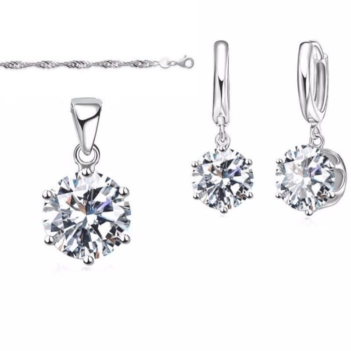 Parure Bijoux - Femme - Solitaire - Cristal - Blanc - Argent 925/1000 - 4 Pièces