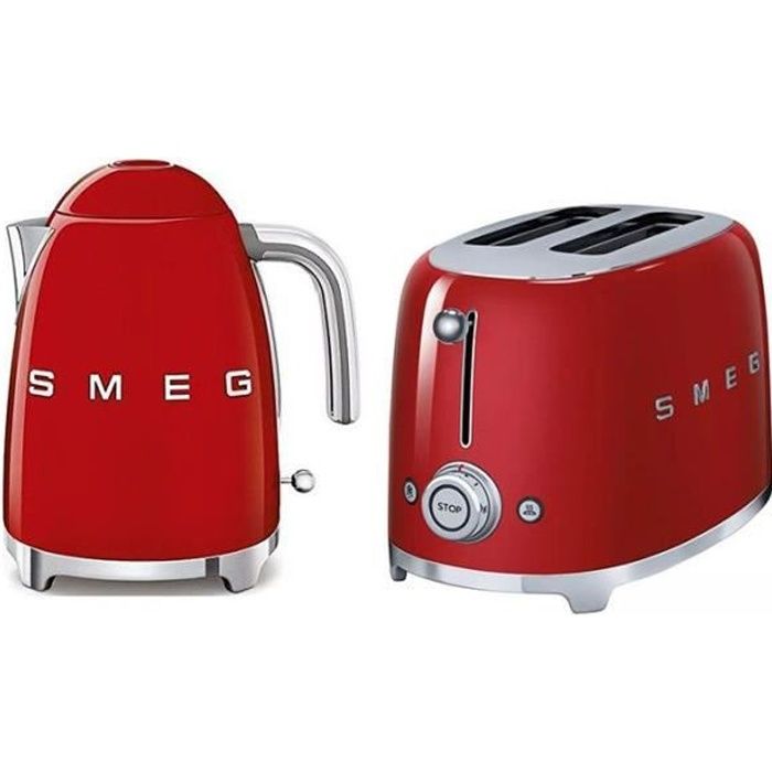 Pack SMEG Bouilloire 1.7L 7 Tasses + Toaster 2 Fentes 950W Rouge Années 50  17,1 - Cdiscount Electroménager
