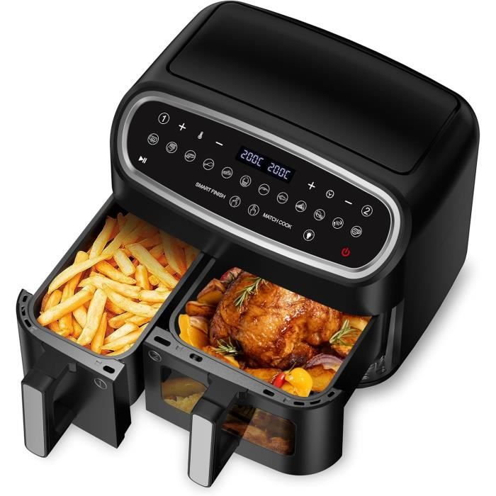 Friteuse à Air Chaud Dual Zone 10L (6L+4L) 2800W - Noir - 12 Programmes