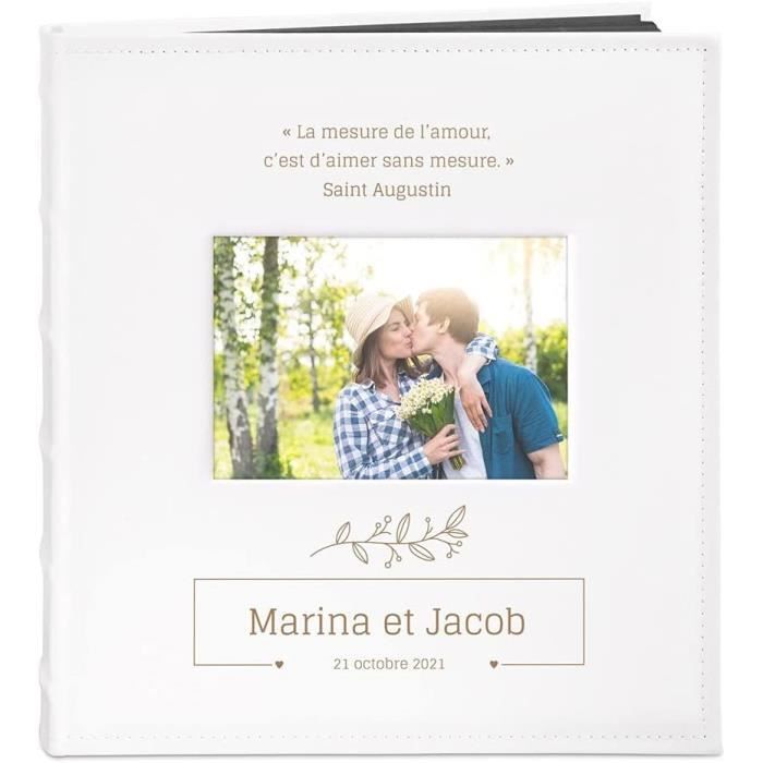 Album Photo Personnalisable Maverton 33x30 Cm - Cuir Blanc, 60 Pages | Cadeau Mariage Ou Anniversaire