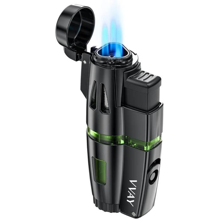 Briquet Torche 4 Flammes Réglable Rechargeable - Anti-vent, Fenêtre De Niveau, Coffret Cadeau, Idéal Pour Camping Et Extérieur