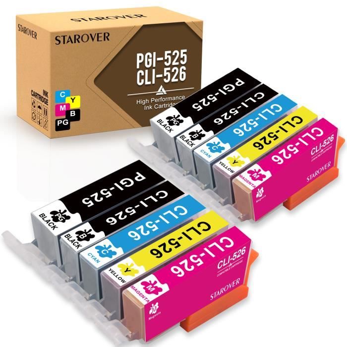 10 Cartouches Compatibles 525XL 526XL pour imprimantes Canon PIXMA PG
