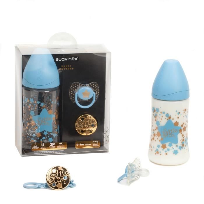 Suavinex Pack Couture Biberon 270Ml + Sucette 0-4M + Attache Sucette Bleu -  Cdiscount Puériculture & Eveil Bébé