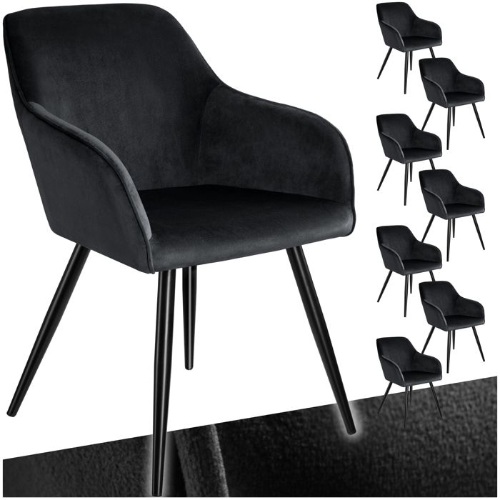 TecTake 8 Chaises MARILYN Design en Velours Style Scandinave - noir