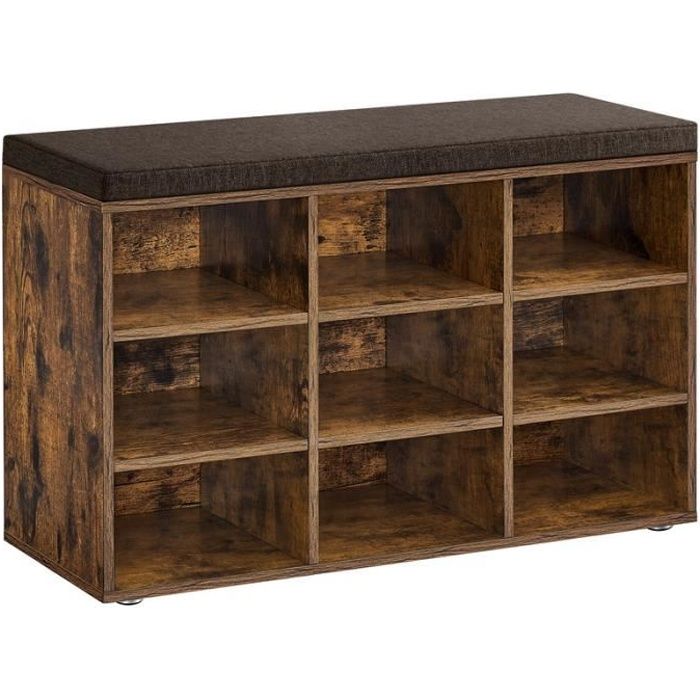 Banc à Chaussures Étagère à Chaussures avec Coussin et 9 Compartiments 303 x 785 x 48 cm Marron Rustique