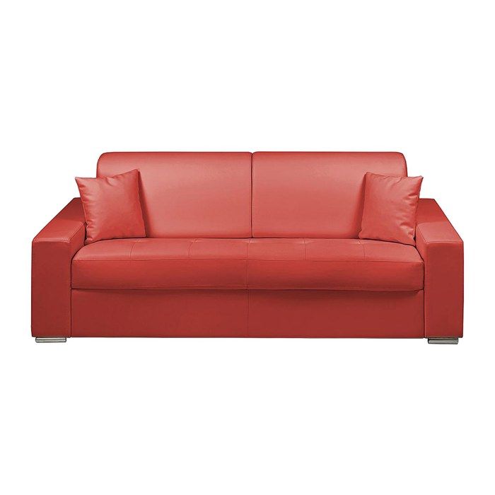 Canapé 4 places convertible express en simili - Rouge - Couchage à lattes larges 160 cm - Matelas 14 cm EMIR