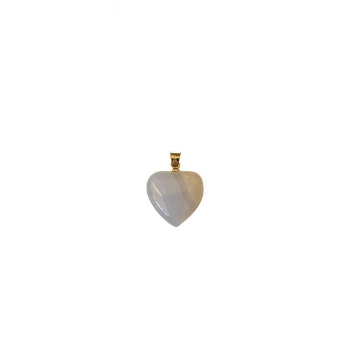 Pendentif Cœur En Calcédoine - Pierre Naturelle - Collier Avec Breloque - Neuf Avec étiquettes