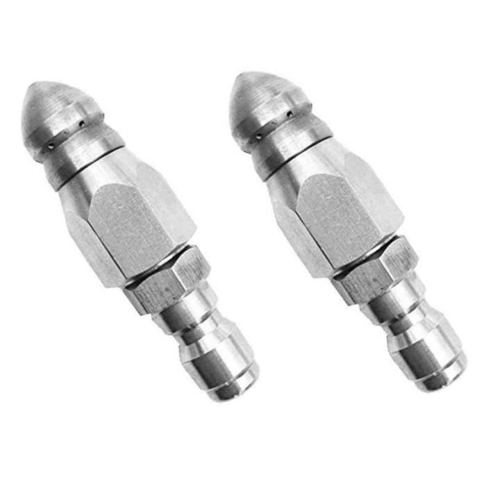 Buse Nettoyage Égout Haute Pression – Acier Inox 304 – 3/8 BSP – 8 Jets Arrière + 1 Avant