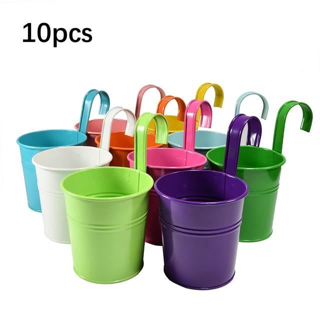 4 Pièces Métal Pots De Fleurs Suspendus, 27,5CM Grands Pots DeFleurs Seau à Fleurs Suspendu Avec Crochet Amovible Pour Balcon Cloture Jardin Maison Decor 4 Couleurs 90732190