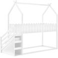 Lits superposés 2x90x200cm, Lit cabane 3 escaliers avec 2 tiroirs, Barrières de sécurité et sommier à lattes inlcus, Blanc-1