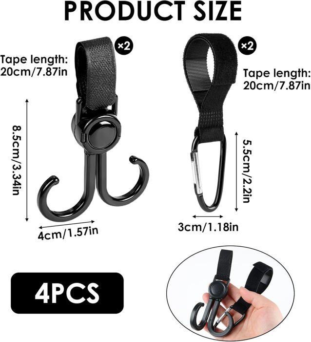 2 Pièces. Crochets Pour Poussette De Bébé Rotatifs Multifonctionnels à