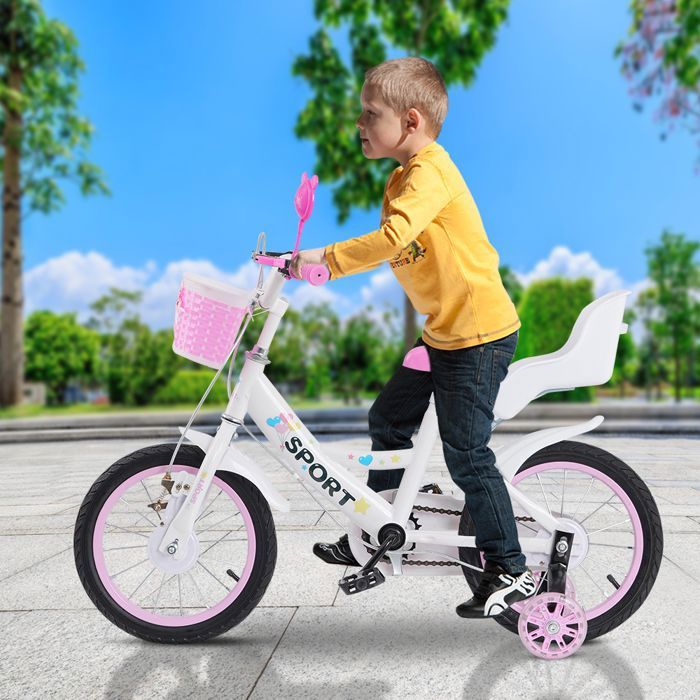 Vélo Enfant 16 Pouces – Cadre Acier, Roues Stabilisatrices Amovibles, Pour 3 à 8 Ans
