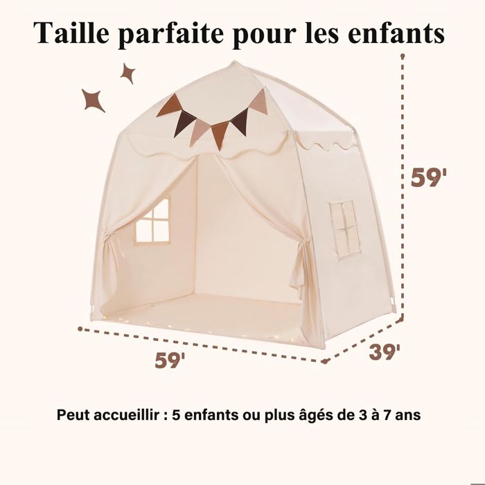Tente Enfant Intérieur/extérieur - Château Maison Avec Boules Lumineuses, Tapis Papillon, Pour Garçons Et Filles, Facile à Monter