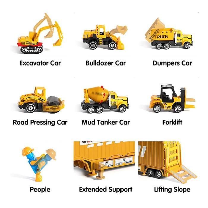 OR OR TU Camion de Construction Jouets pour Enfants Garçons avec Effets Lumières Musique Grue Géante Excavatrice Véhicule de Construction Tracteur Camions pour 3 4 5 6 7 8+ Ans Cadeau d'Anniversaire