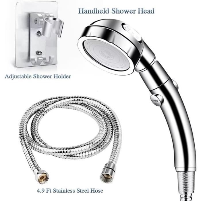 Pommeau De Douche Anti-calcaire Haute Pression - 4 Types De Jets, Cartouche Filtrante Remplaçable, Bouton D'arrêt D'eau, économique (noir, Avec Tuyau 1,5m)