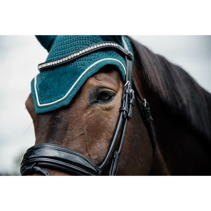 Bonnet Anti-Mouches Wellington Velvet Bleu Clair – Protection Oreilles Cheval – Look Américain Élégant – Tricot Main Durable