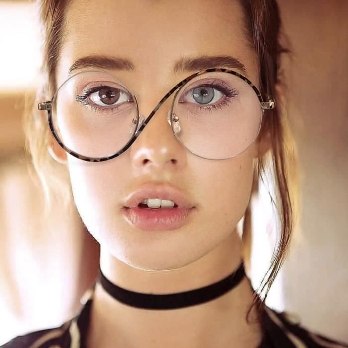 Couleur beige Lunettes rondes demi bordure en forme de S pour