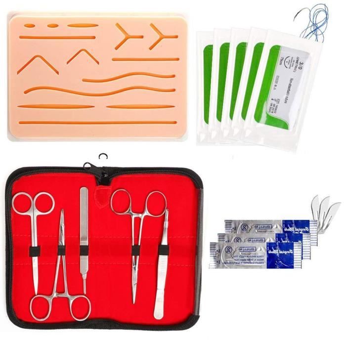 BAYTIZ  Kit de Suture - Pavé de Peau Artificielle + Outils de Chirurgie +  Trousse - Entrainement