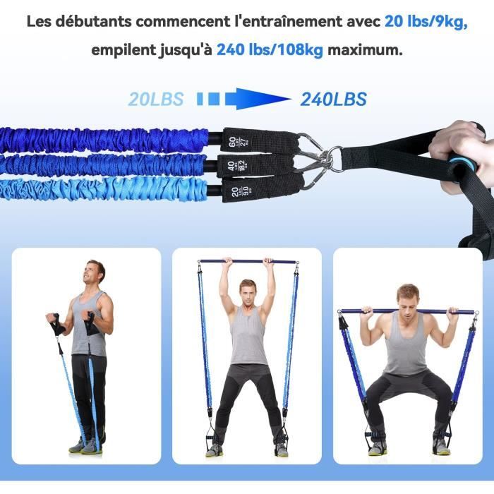 Hommie Kit de Barre de Pilates Elastiques de Musculation avec 6 Bandes de  Rés