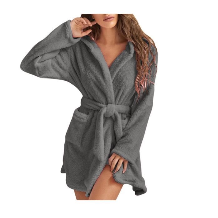 Peignoir Capuche en Polaire Doux L ger pour Femme Peignoir