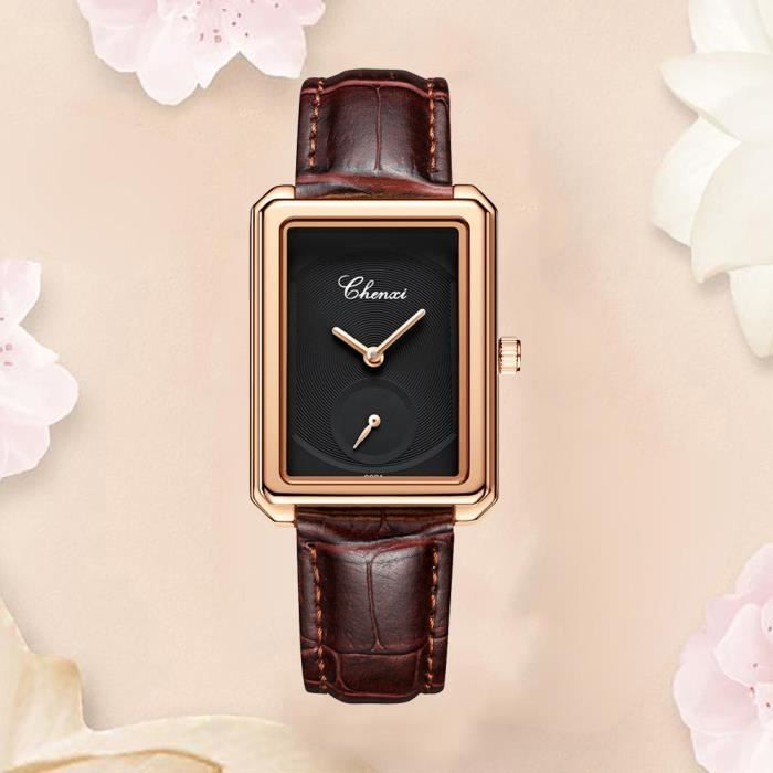 Montre cadran noir bracelet marron sales