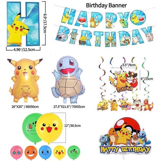 Pokemon Pikachu Thème Joyeux anniversaire Fête Décoration Bannière