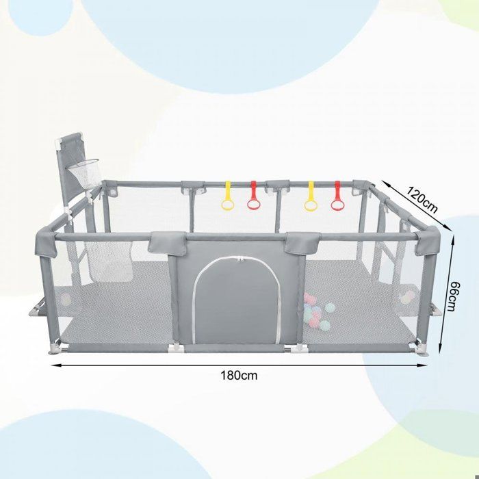 Parc Bébé Rectangulaire Pliable 200x150x66 Cm - Gris Clair, Tissu Oxford, Avec Porte