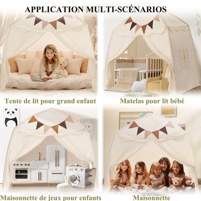 Tente Enfant Intérieur/extérieur - Château Maison Avec Boules Lumineuses, Tapis Papillon, Pour Garçons Et Filles, Facile à Monter