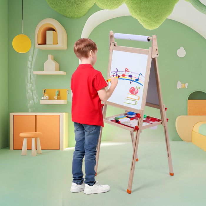 COSTWAY 2 en 1 Bureau Enfants en Bois avec Banc & Etagères, Tableau