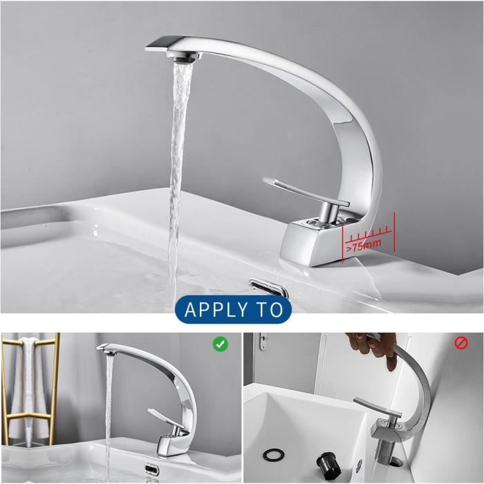 Mitigeur Lavabo Auralum Robinet Haut Pivotant 360° Chromé - Robinet Salle De Bain Monocommande