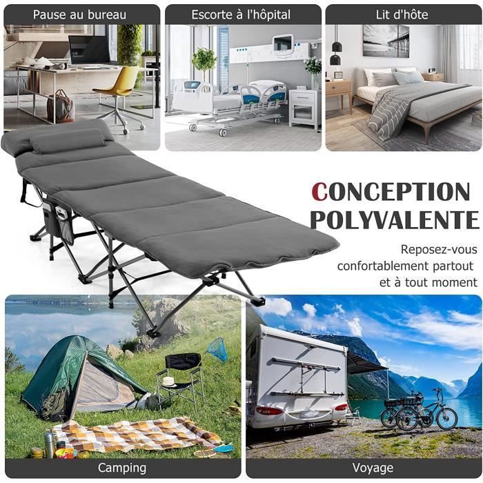 GOPLUS Lit de Camping Pliant avec Matelas et Oreiller Amovibles,Charge 150 kg,Portable avec Sac GOPLUS Lit de Camping Pliant avec Matelas et Oreiller Amovibles,Charge 150 kg,Portable avec Sac