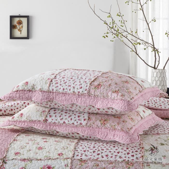Couverture de lit Patchwork, jeté de lit 220x240 Couvre-lit matelassée pour  lit Double+2pcs taies d'oreiller Lys des bois rose - Cdiscount Maison