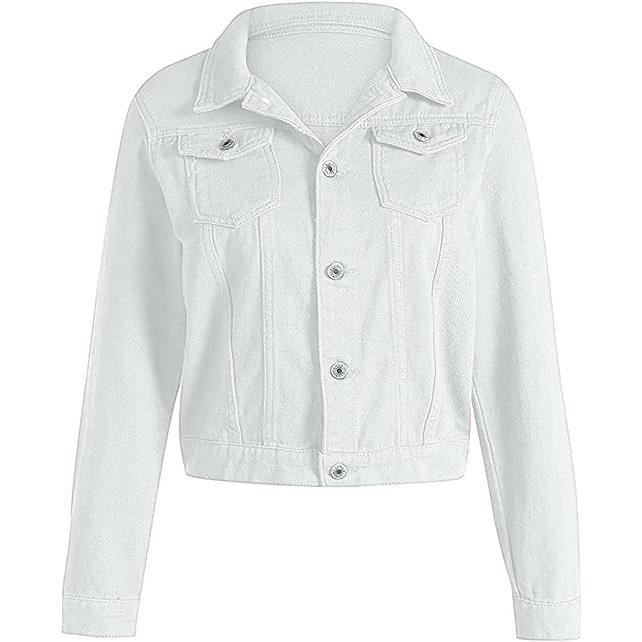 Veste Jean Femme Grand Taille Pas Cher A La Mode Manteau en Denim Over Size A Manche Longues Slim Fit Hiver Blouson Femme blanc