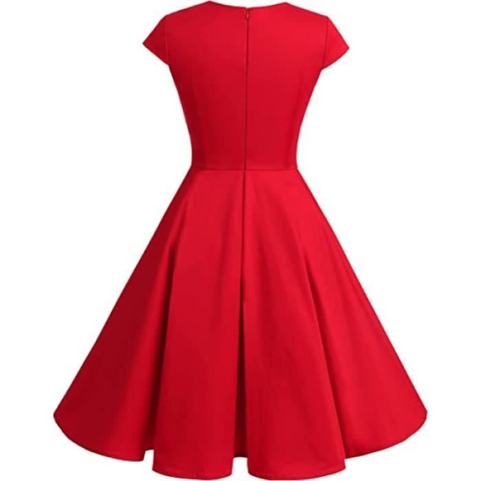Robe de cocktail élégante col carré Marque Rouge Rouge