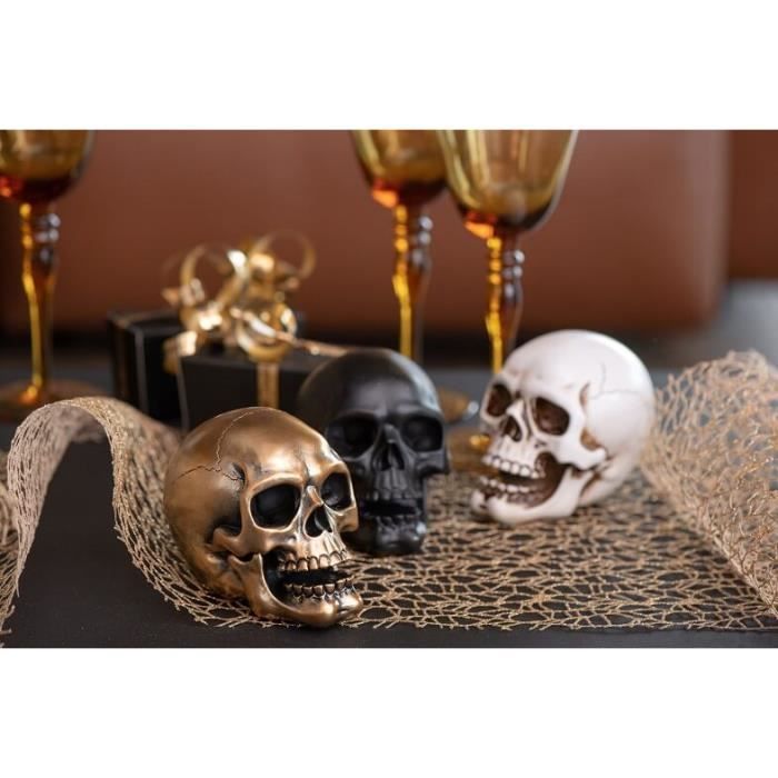 Lot De 3 Bougeoirs Crâne Halloween En Résine - Décoration Tête De Mort Effrayante
