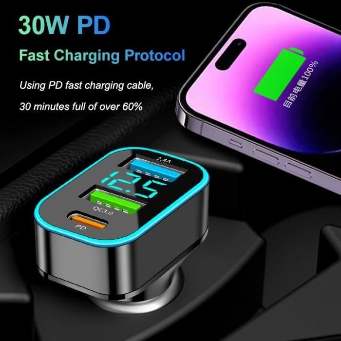 90W Chargeur Voiture USB C Rapide, Ultra Compact Métal Allume Cigare 90W Chargeur Voiture USB C Rapide, Ultra Compact Métal Allume Cigare