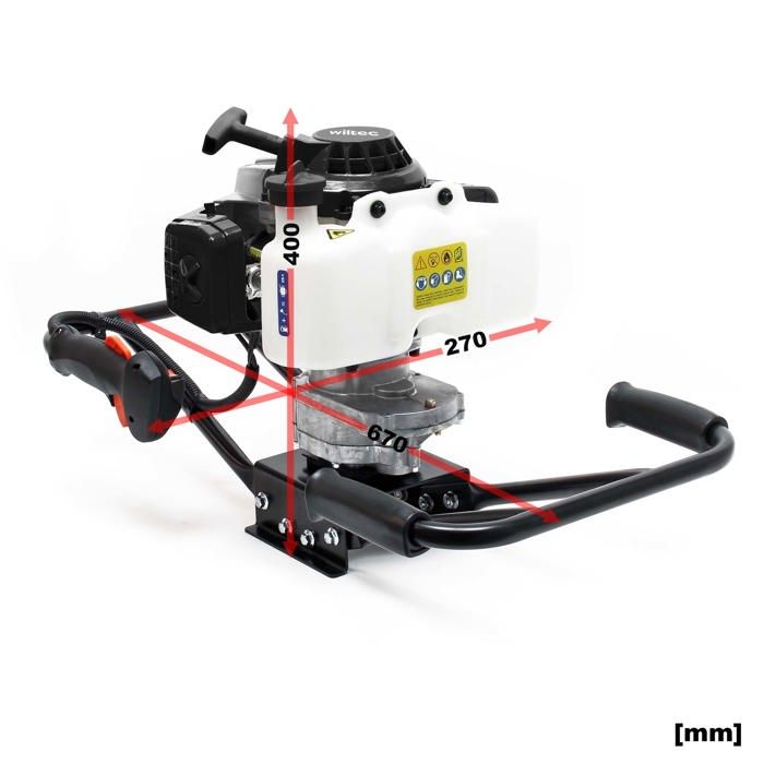 Tarière à Essence 2 Temps 63 Cc - Perceuse à Terre Avec Chariot - Pour Forets De 60 à 300 Mm - Réservoir 1,3 L