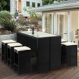 Deuba | Bar de jardin 6+1 • polyrotin noir • coussins inclus • plateau de table en verre | Ensemble table et chaises, terrasse-3