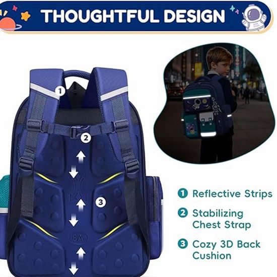 Cartable Anti-dérapant Pour Garçons De Primaire (CE2 à CM2) – Sac à Dos Imperméable Avec Bandes Réfléchissantes, Idéal 5-17 Ans