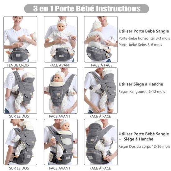Acheter Porte-bébé ergonomique avec siège de hanche amovible, porte-bébé  multifonctionnel du nouveau-né au tout-petit