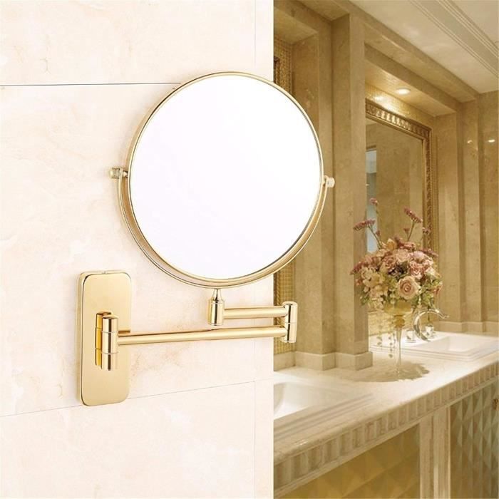 Miroir Grossissant X10 Sur Pied Or Rose - Miroir Double Face Rotatif 360° Diamètre 20 Cm | Miroir Maquillage Salle De Bain